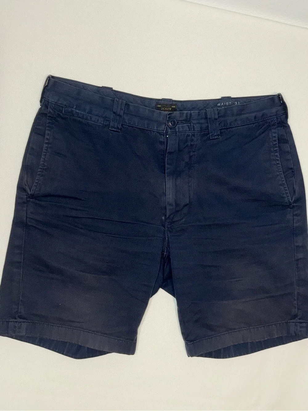 J. Crew Stanton Men’s Navy Blue Flat Front Chino Shorts Size 31, 9” Inseam